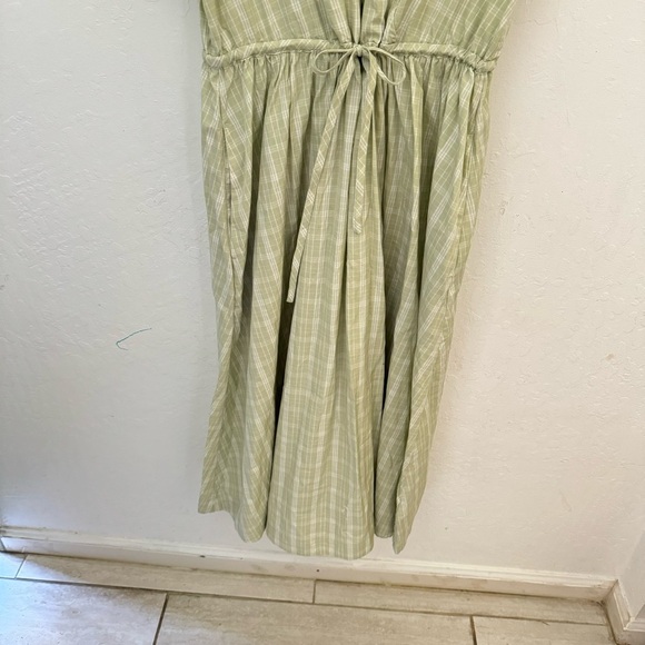MADEWELL Green Cream Plaid Gingham Tie Waist Midi Dress Puff Sleeve V Neck M - Picture 9 of 11